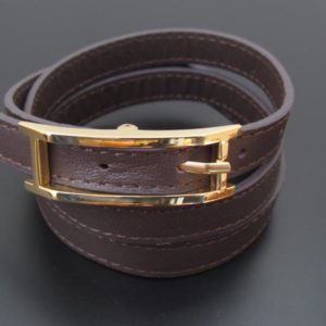 BRAZALETE PIEL MARRÓN 3 VUELTAS ORO