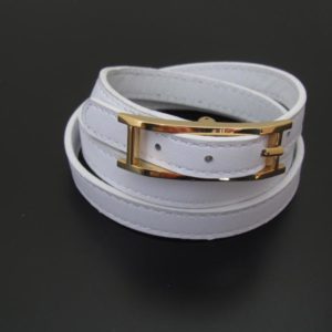 BRAZALETE PIEL BLANCA 3 VUELTAS ORO