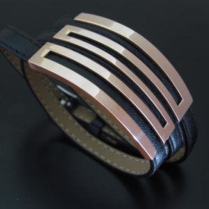 BRAZALETE ACERO PIEL N ORO R